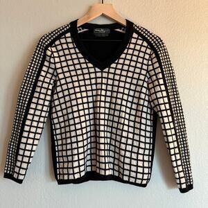 Salvatore Ferragamo Women’s Wool Sweater, Black White Check, Tag XL Fit like S/M